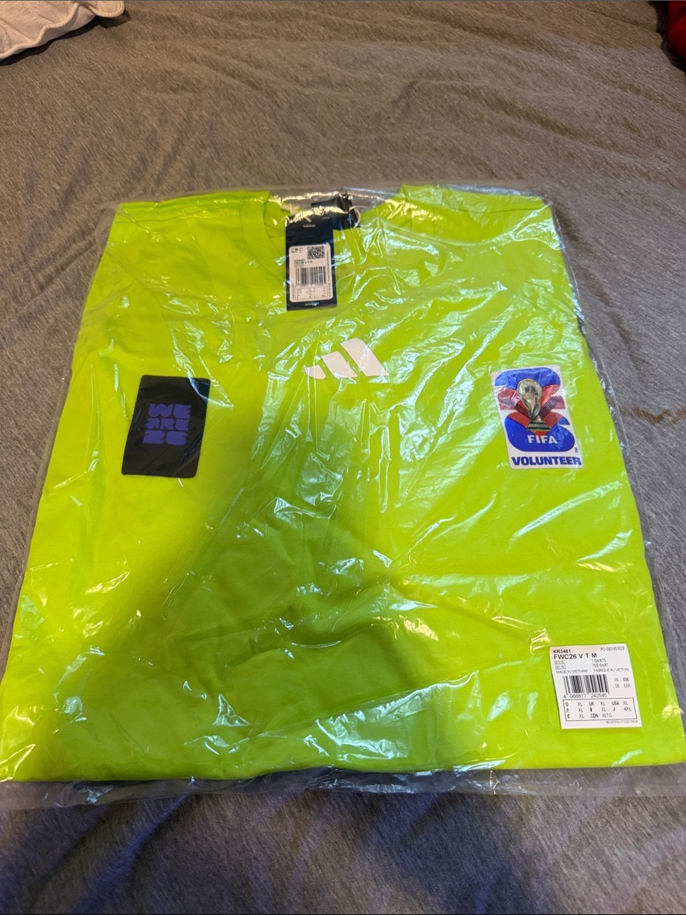 adidas Bright Neon Green Short Sleeve Volunteer Tee with FIFA Patch